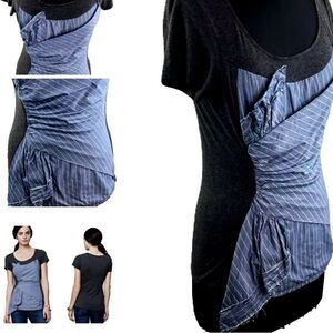 One September Anthropologie Mixed Media Pinstripe Asymmetrical Blouse Size Small